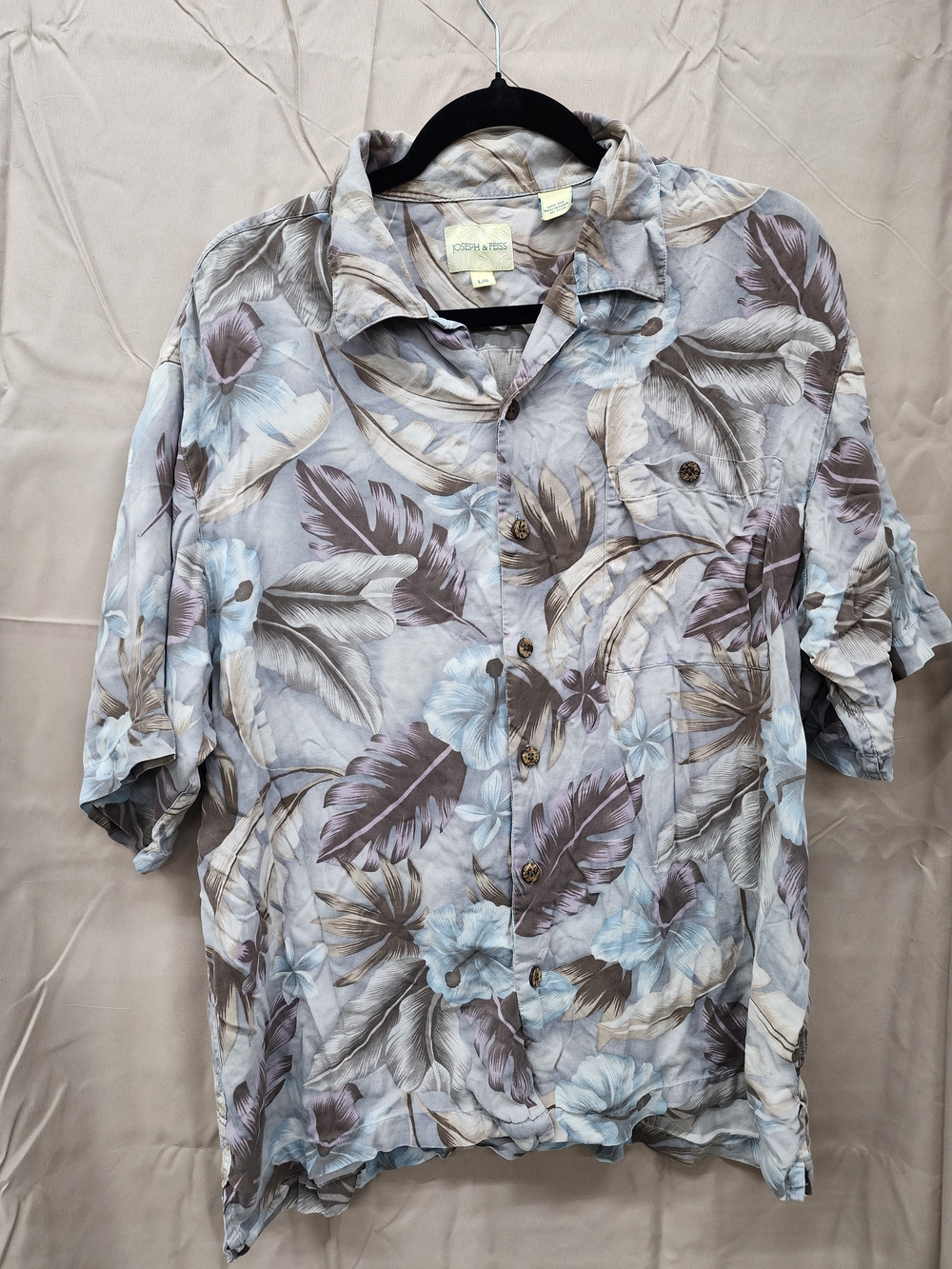 Joseph & Feiss Silk Floral Button-Up in Light Blue and Taupe Mens Sz L